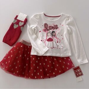 Max Studio Girls 4 Heart Print Tulle Skirt Top Set Outfit Valentine Day NWT Red